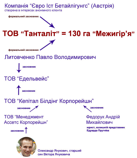 Схема зв'язків нових власників резиденції "Межигір'я"